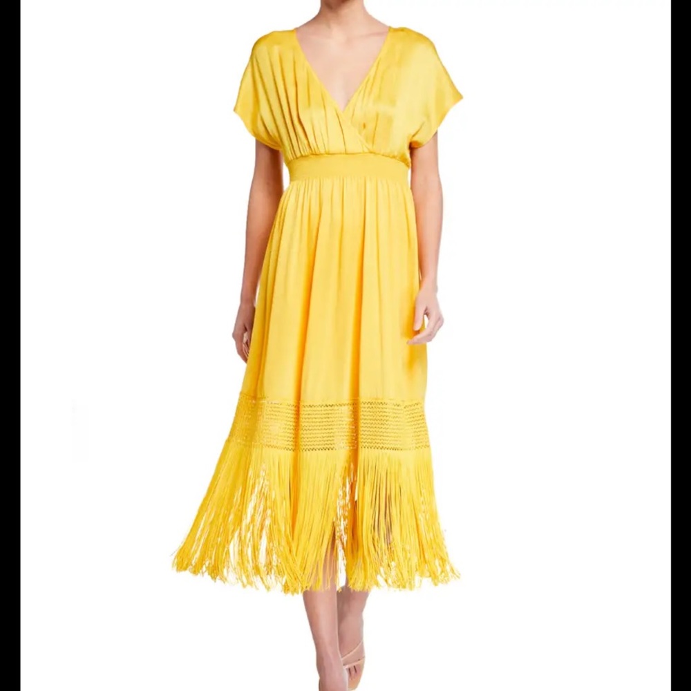 Trina Turk Pastel Fringe-Hem Midi Surplice Dress